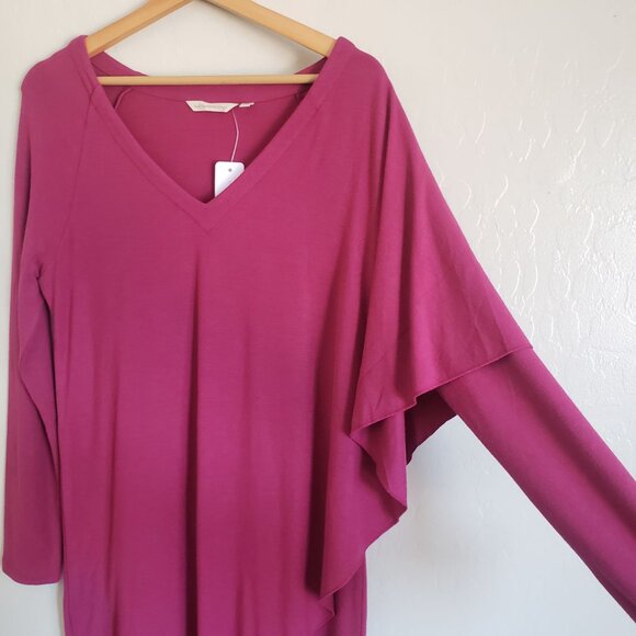 Soft Surroundings Marla Dress Dark Fuchsia Size M Stretch Asymmetrical Artsy NEW - Picture 6 of 11